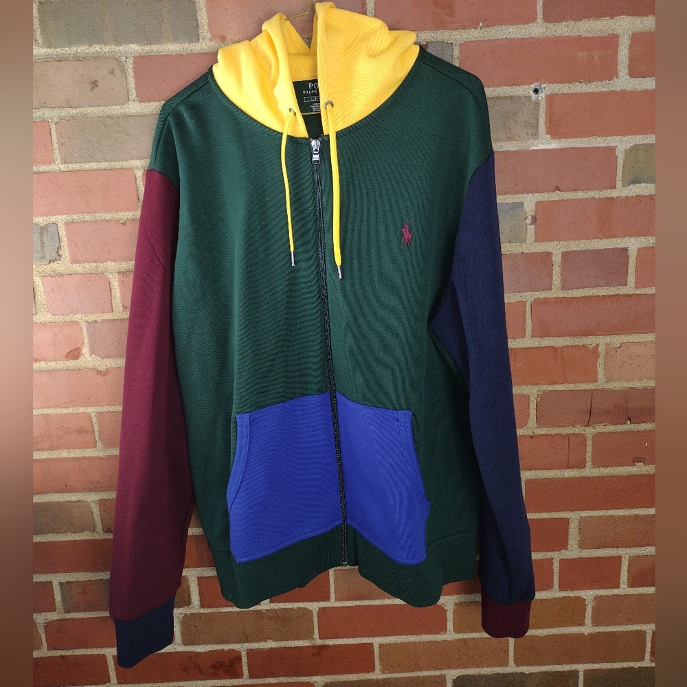 Polo Ralph Lauren Double Knit Colorblock Full Zip Hoodie Men’s Sizes VTG Rare